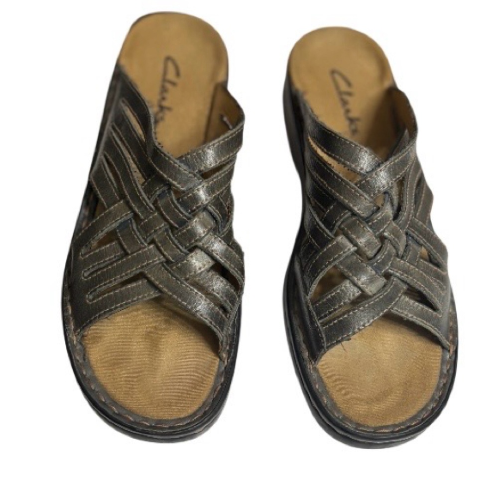 Clarks Lexi Sandals Brown Leather Womens Size 9 Comfort Strappy Wedge Sandals - Picture 2 of 12